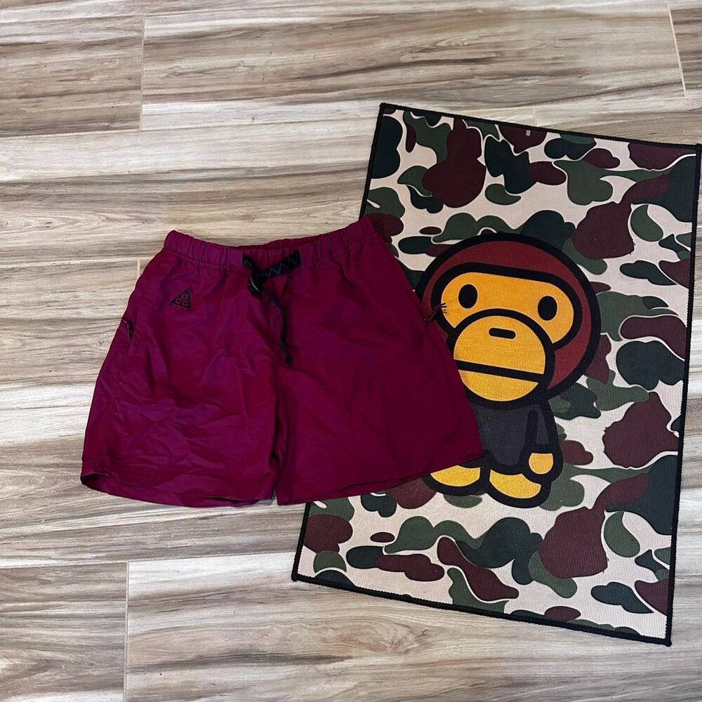 Men's NIKE ACG CU8891-638 Woven Shorts Belted, Hiking / Camping, Burgundy